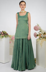 Bottle Green Banarasi Zardozi Kalidaar Skirt Set