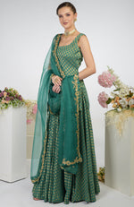 Bottle Green Banarasi Zardozi Kalidaar Skirt Set