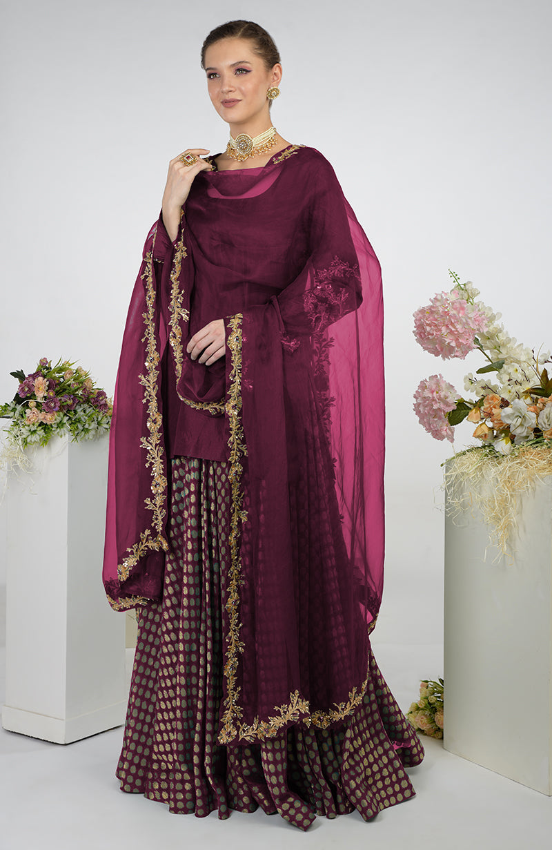 Bottle Green Banarasi Zardozi Kalidaar Skirt Set