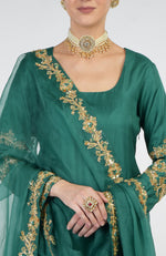 Bottle Green Banarasi Zardozi Kalidaar Skirt Set