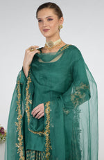 Bottle Green Banarasi Zardozi Kalidaar Skirt Set