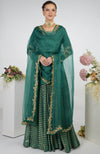 Bottle Green Banarasi Zardozi Kalidaar Skirt Set
