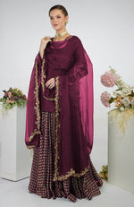 Wine Banarasi Zardozi Kalidaar Skirt Set