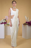 Ivory Gold Beads & Sequin Zardozi Hand Embroidered Saree