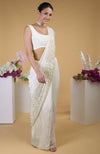 Ivory Gold Beads & Sequin Zardozi Hand Embroidered Saree