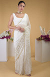 Ivory Gold Beads & Sequin Zardozi Hand Embroidered Saree