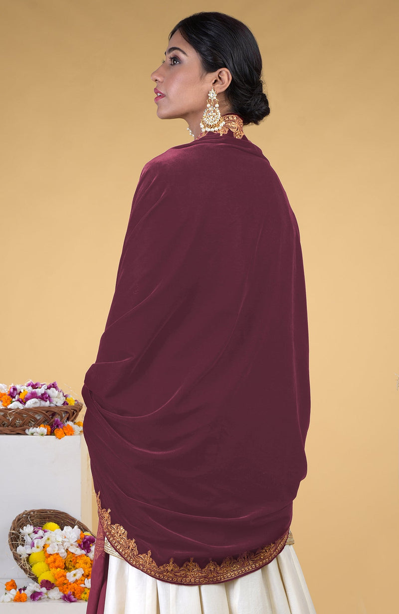 Merlot Kashmiri Tilla Embroidered Dupatta Shawl