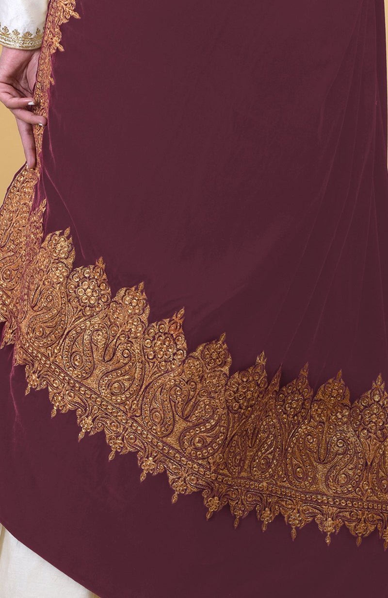 Merlot Kashmiri Tilla Embroidered Dupatta Shawl
