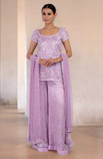 Lilac Silk Organza Hand Beaded Sharara Set
