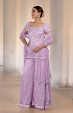 Lilac Silk Organza Hand Beaded Sharara Set