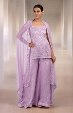 Lilac Silk Organza Hand Beaded Sharara Set
