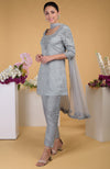 Grey Silk Organza Hand Embroidered Kurta Set