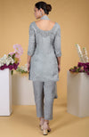 Grey Silk Organza Hand Embroidered Kurta Set