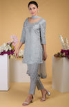 Grey Silk Organza Hand Embroidered Kurta Set