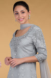 Grey Silk Organza Hand Embroidered Kurta Set