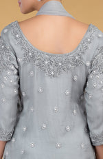 Grey Silk Organza Hand Embroidered Kurta Set