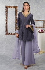 Mood Indigo- Honey Yellow Raw Silk Hand Embroidered Jacket Set With Dupatta