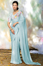 Pink Champagne Floral Sequin Hand Embroidered Saree