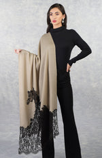 Madonna Beige-Black Chantilly & Swarovski Pure Cashmere Stole