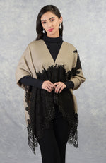 Madonna Beige-Black Chantilly & Swarovski Pure Cashmere Stole