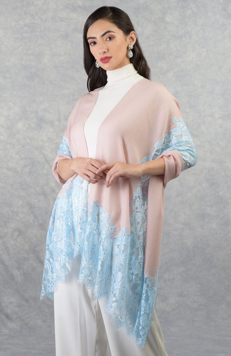 Madonna Blush-Sky Chantilly & Swarovski Pure Cashmere Stole