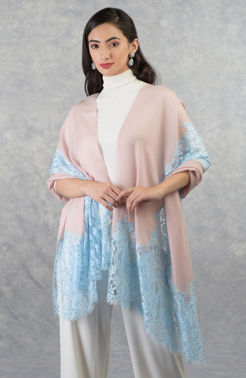 Madonna Blush-Sky Chantilly & Swarovski Pure Cashmere Stole