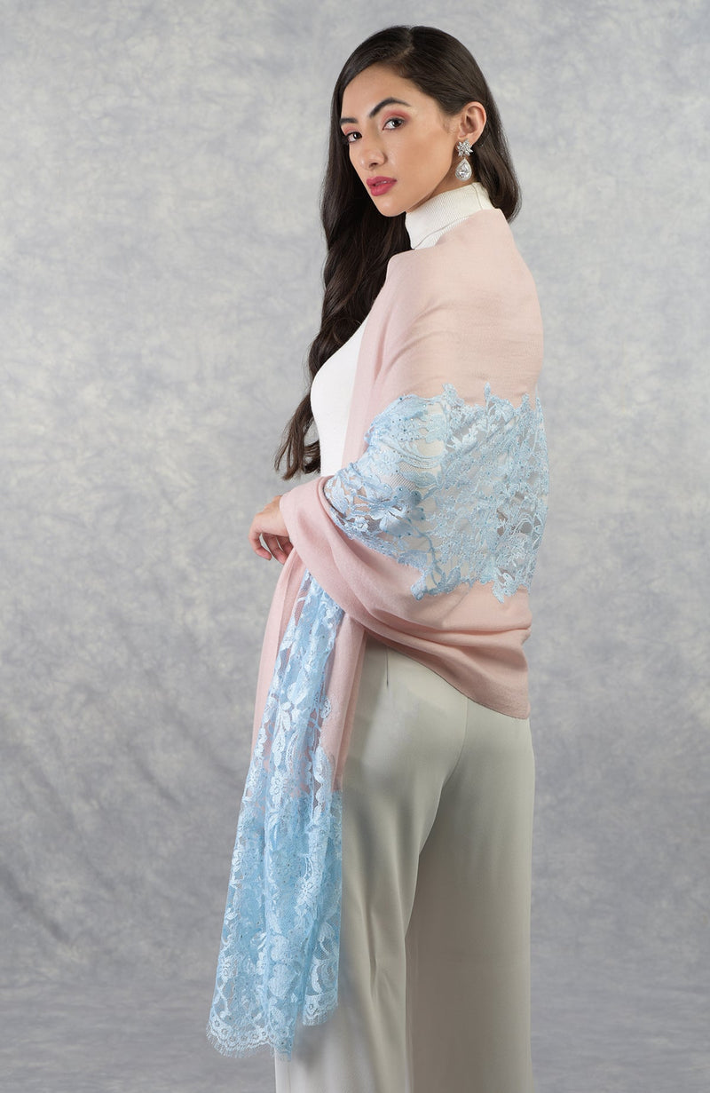 Madonna Blush-Sky Chantilly & Swarovski Pure Cashmere Stole