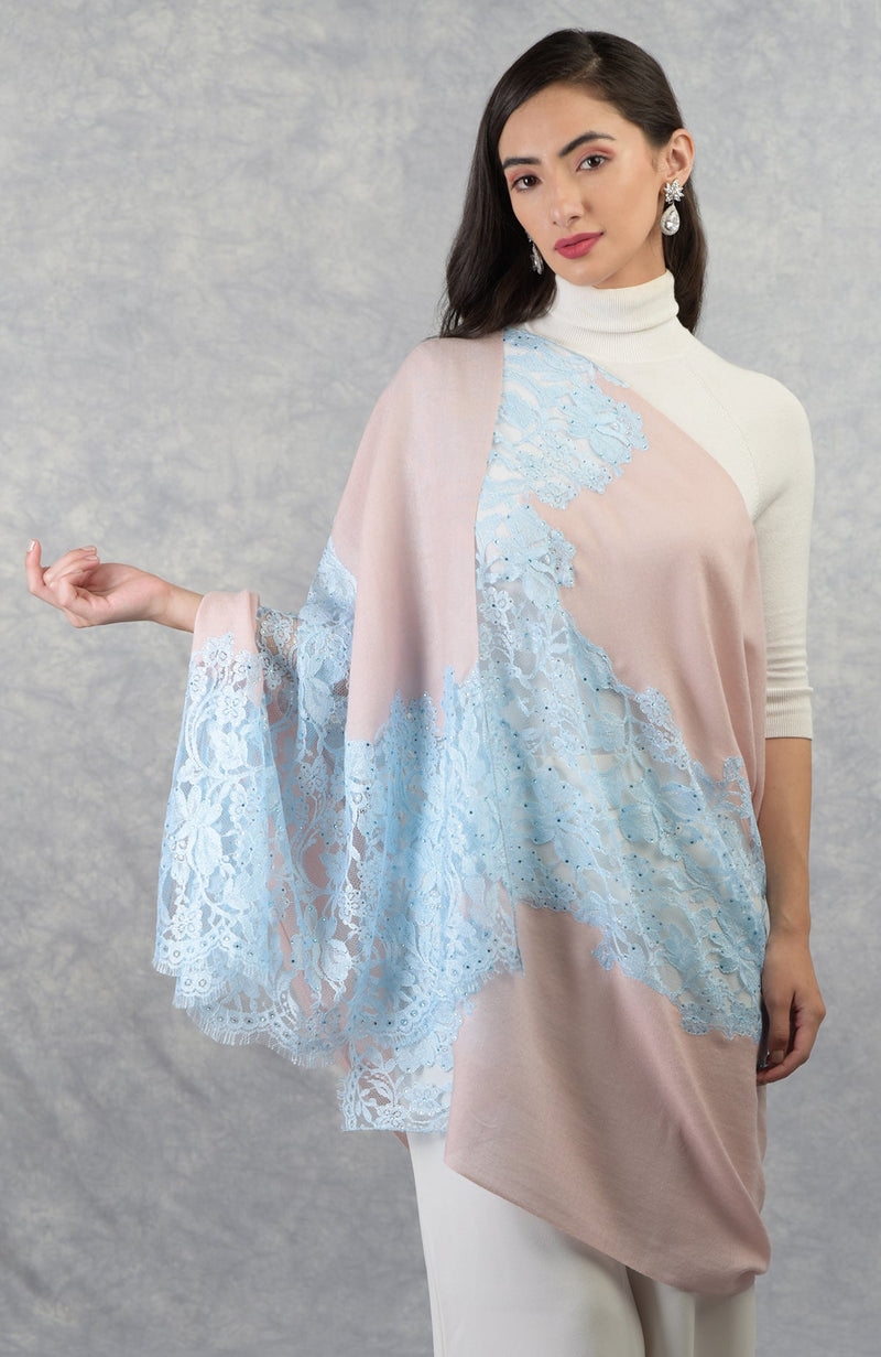 Madonna Blush-Sky Chantilly & Swarovski Pure Cashmere Stole