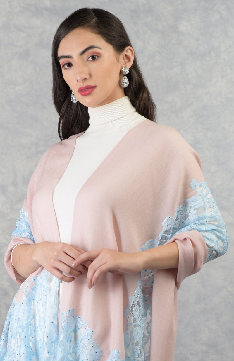 Madonna Blush-Sky Chantilly & Swarovski Pure Cashmere Stole