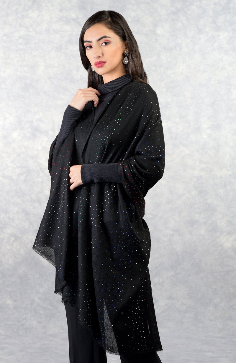 Ira Black Starry Night Swarovski Pure Cashmere Stole