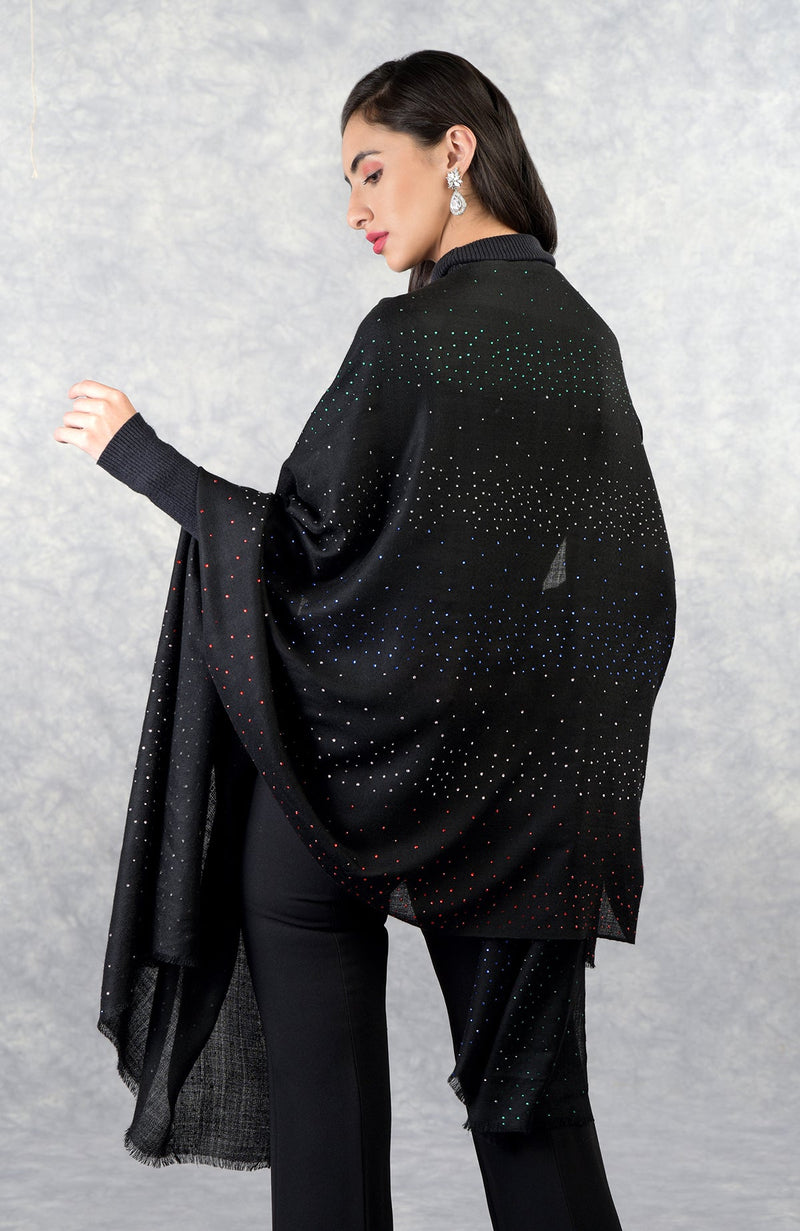 Ira Black Starry Night Swarovski Pure Cashmere Stole