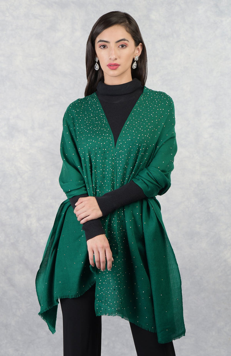 Ira Emerald Twinkle Swarovski Pure Cashmere Stole