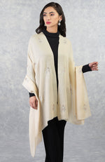 Ira Cream Floral Swarovski Pure Cashmere Stole