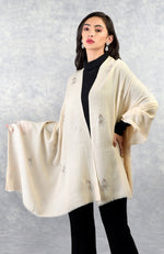 Ira Cream Floral Swarovski Pure Cashmere Stole