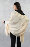 Ira Cream Floral Swarovski Pure Cashmere Stole