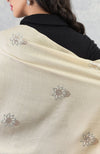 Ira Cream Floral Swarovski Pure Cashmere Stole