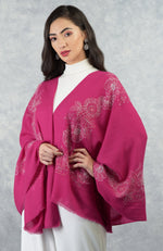 Frida Fuchsia Rose Floral Embroidered Pure Cashmere Stole