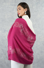 Frida Fuchsia Rose Floral Embroidered Pure Cashmere Stole