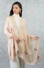 Frida Creole Pink Butterfly Embroidered Pure Cashmere Stole