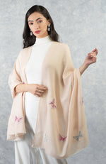 Frida Creole Pink Butterfly Embroidered Pure Cashmere Stole