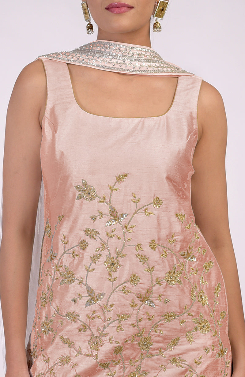 Rose Gold Hand Embroidered Sharara Set