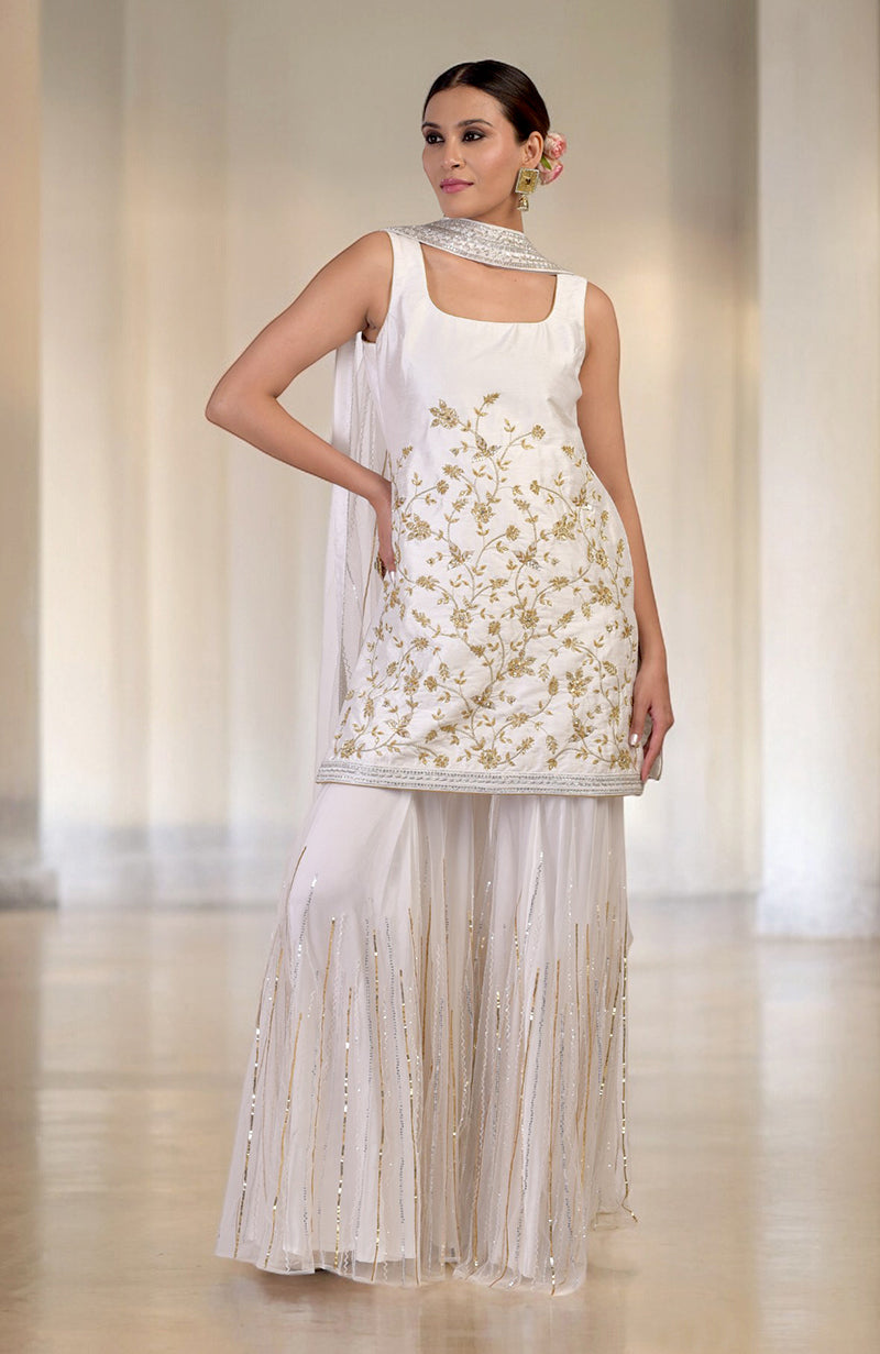 Ice Blue Hand Embroidered Sharara Set