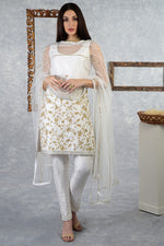 White-Gold Hand Embroidered Dupatta