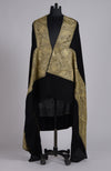 Black Pure Pashmina Gold Tilla Paisley Hand Embroidered Long Shawl
