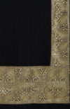 Black Pure Pashmina Gold Tilla Paisley Hand Embroidered Long Shawl