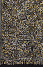Black Masterpeice Gold and Silver Tilla Jamawar Hand Embroidered Pure Pashmina Long Shawl