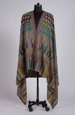 Masterpiece  Multi-Colour Kalamkari and Sozni Hand Embroidered Pure Pashmina Long Shawl