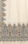 Cream Pure Pashmina Paisley Border Hand Embroidered Long Shawl