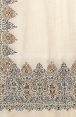 Cream Pure Pashmina Paisley Border Hand Embroidered Long Shawl