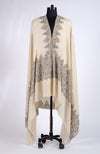 Cream Pure Pashmina Paisley Border Hand Embroidered Long Shawl